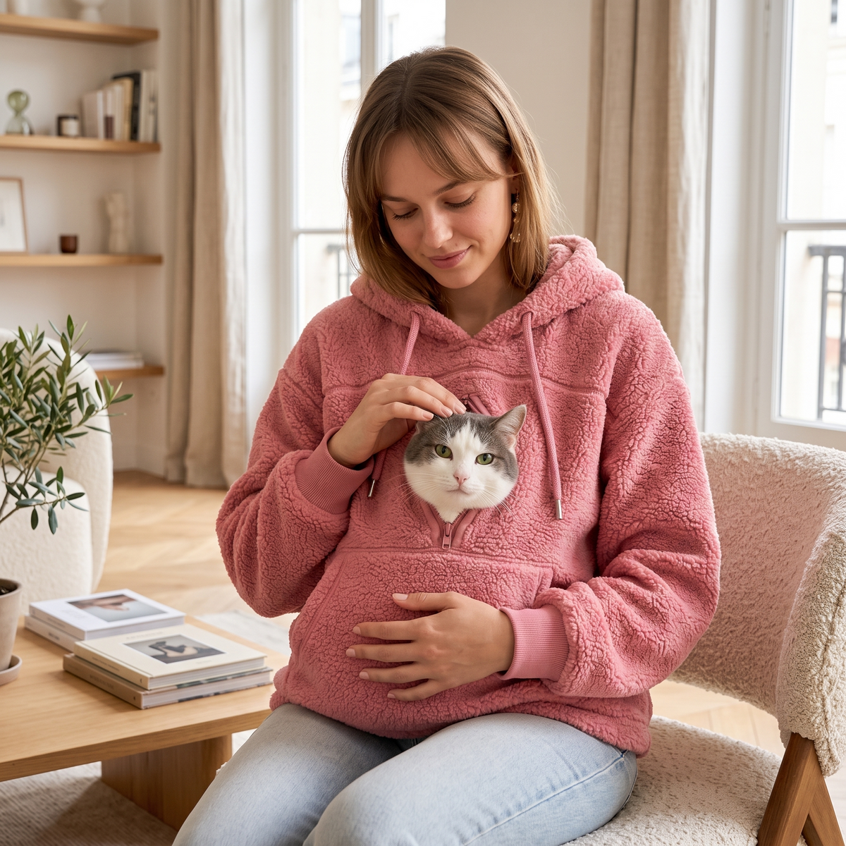 Pink Coconid hoodie with a cat pouch
