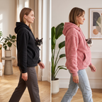 Moving around hands free with your cat in the Coconid pouch hoodie